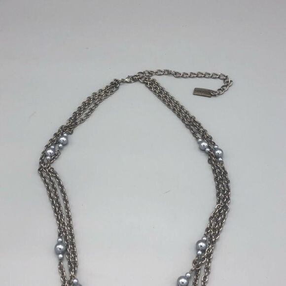 ninewest pearl chain silver 3 layers costume jewelry retro 45" hook READ - Picture 4 of 7